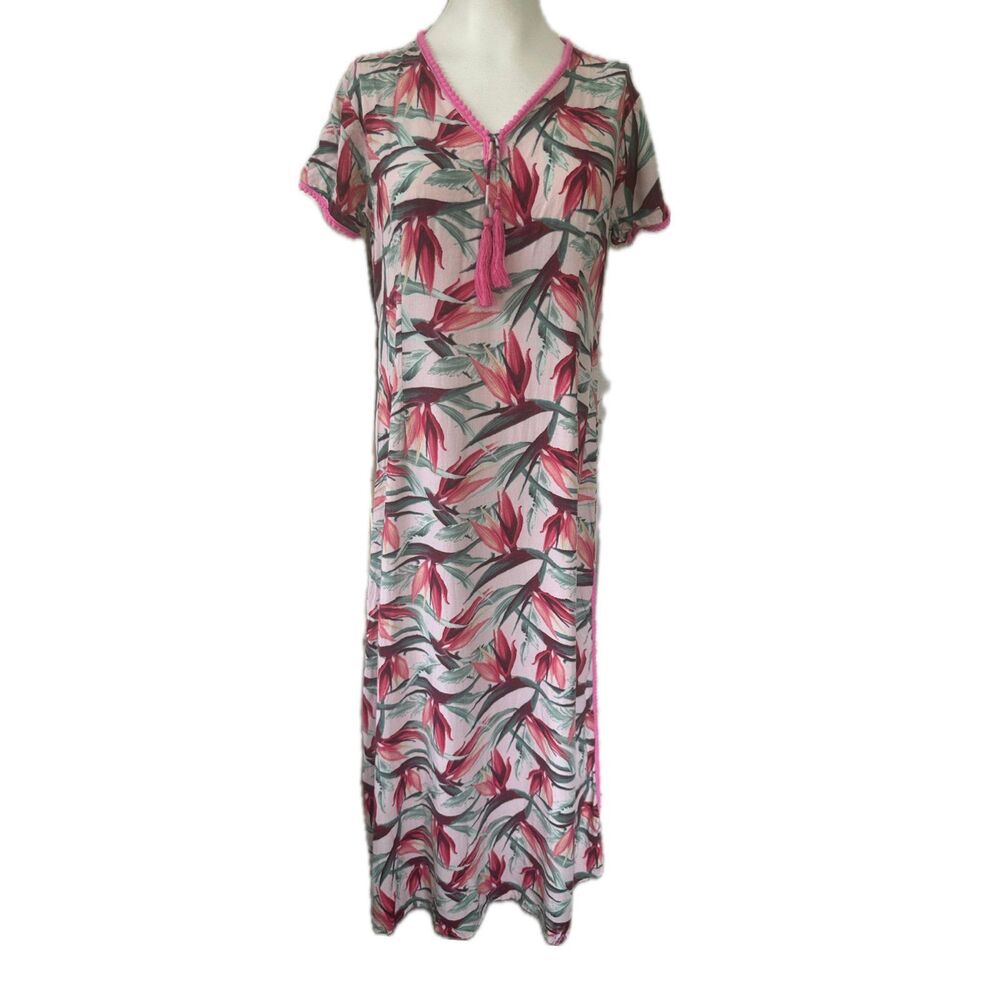 You Are Beautiful Hawaiian Bird Of Paradise Tassel One Side Slit Midi Dress S